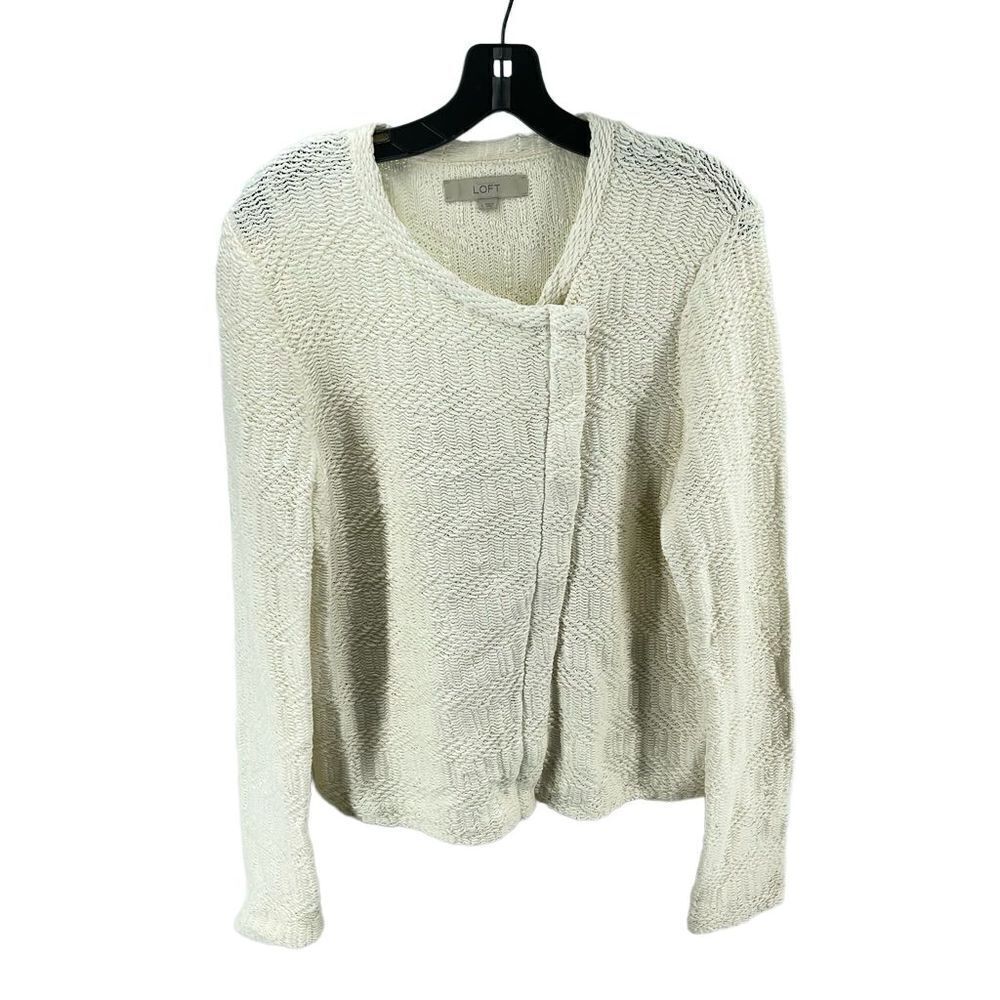 Loft cream jacket boho shacket chunky knit moto angle zip large